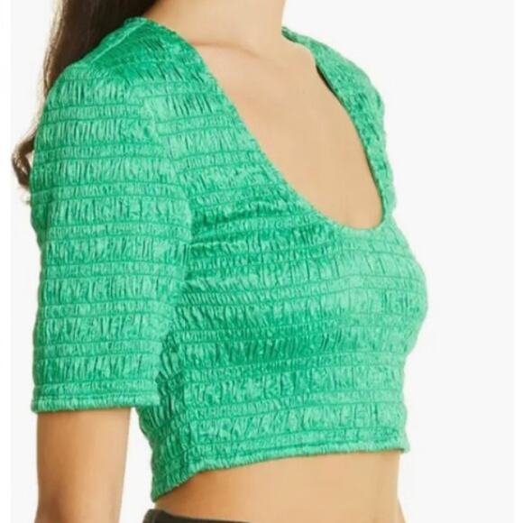 Ganni Smock Satin Crop Blouse Size XS - Picture 2 of 12